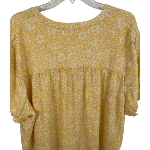 Falls Creek Womens Size 2X Yellow & White Floral Print Linen Blend Shirt - Picture 6 of 10